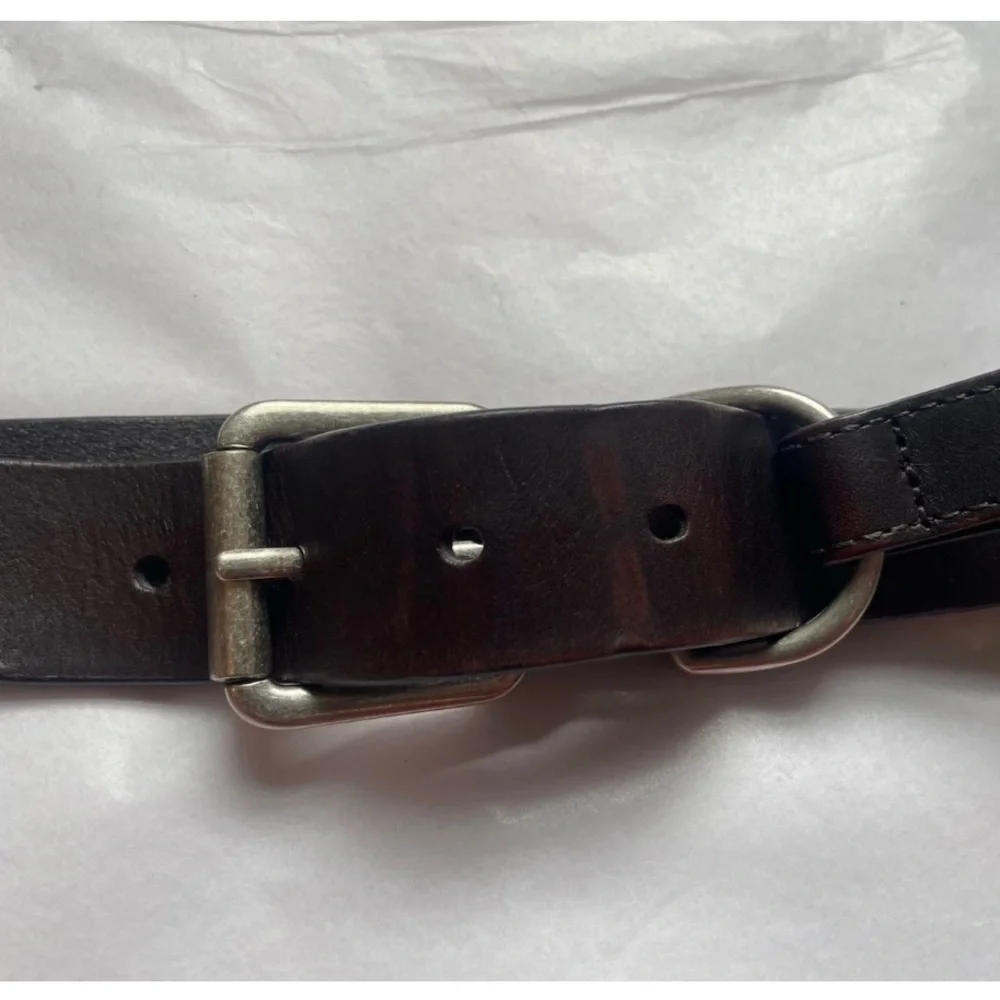 Vintage Italian Leather Double Buckle Belt Chocolate Brown Men’s Sz 38 Edgy Boho